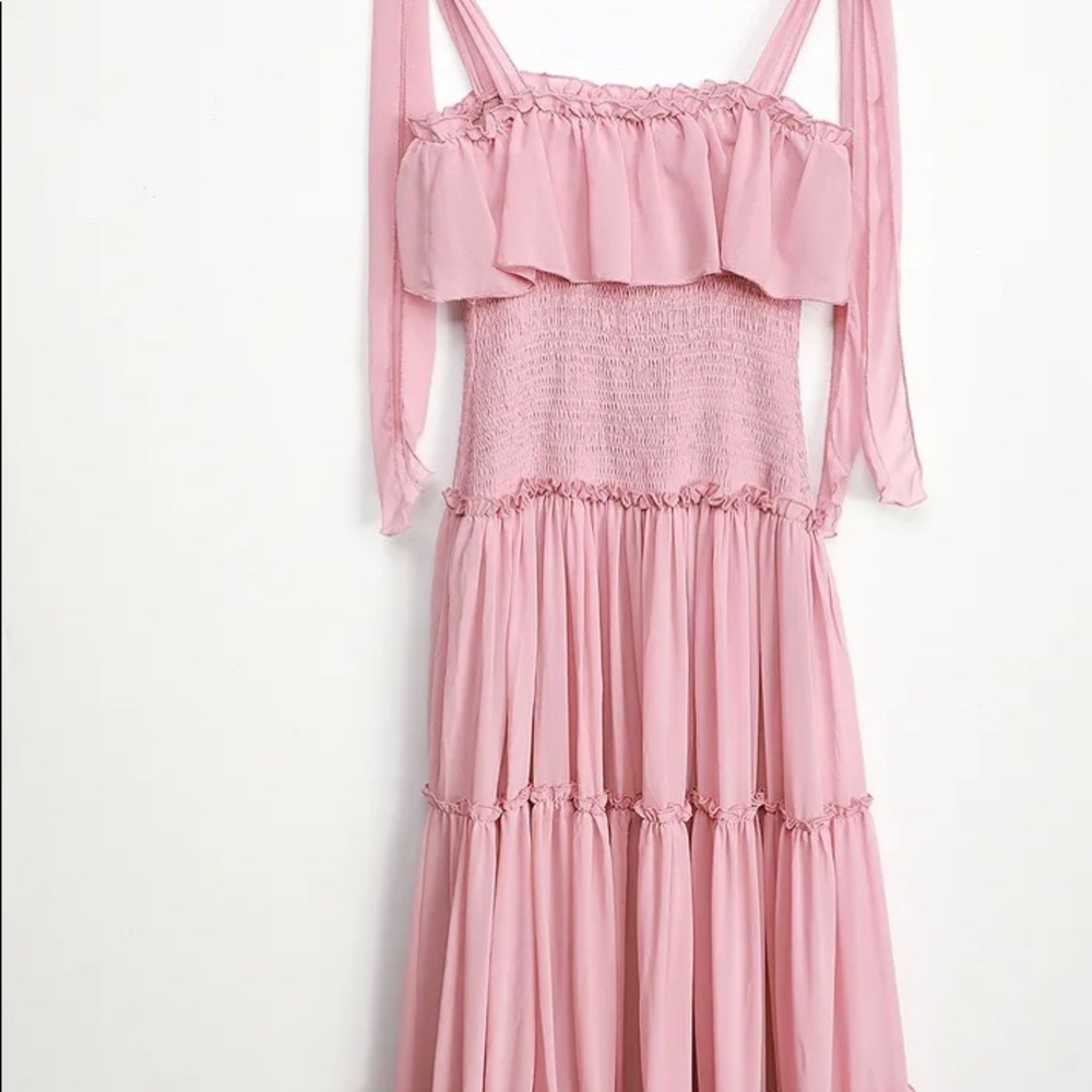 Fairy Tale Dusty Pink Smocked Tie-Strap dress